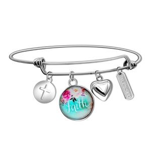 SILVER ADJUSTABLE FAITH CHARM BANGLE BRACELET